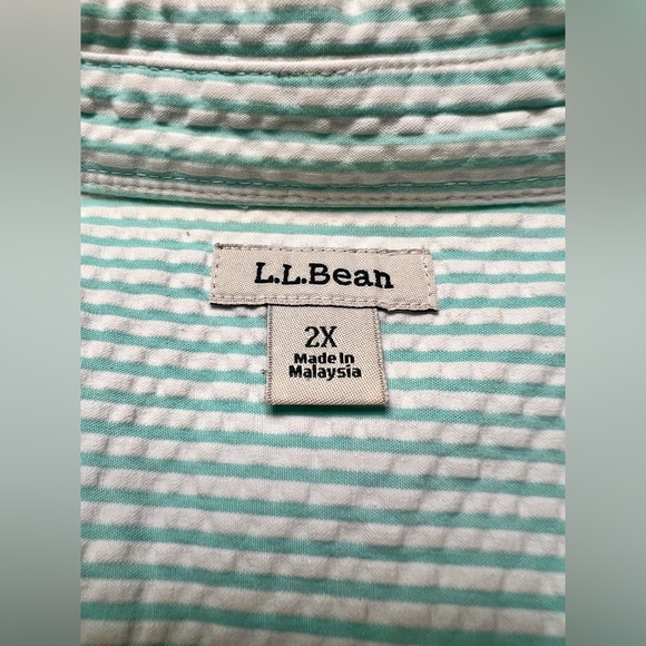 L.L. Bean Mint Green Seersucker Button-Down Shirt - Picture 3 of 7